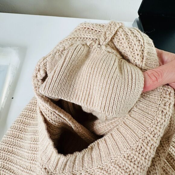 Frame Tan Ribbed Cable Knit Crew Neck Balloon Puff-Sleeve Banded Crop Sweater XS - Picture 10 of 12